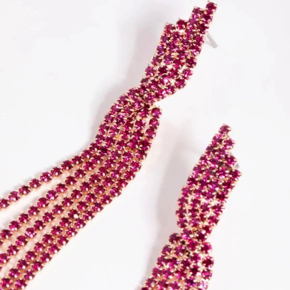 LOVISA Glamorous Fuchsia Crystal Twisted Drop Earrings**NEW! - Picture 2 of 4